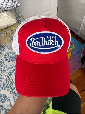 Von Dutch Red, White & Blue Trucker Cap with Oval Logo Patch